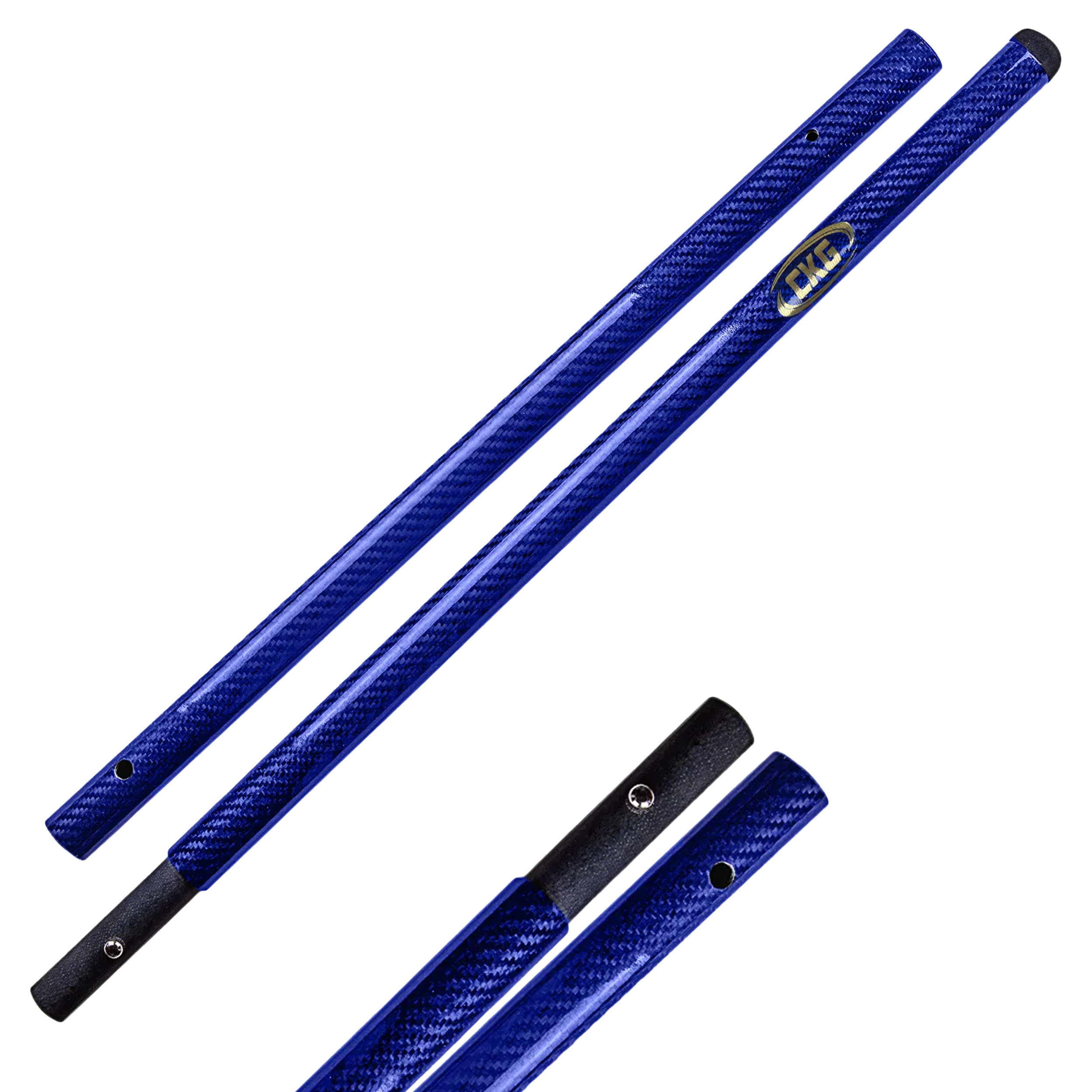 Blue CKG carbon fiber travel handle pole sections for beach metal detecting