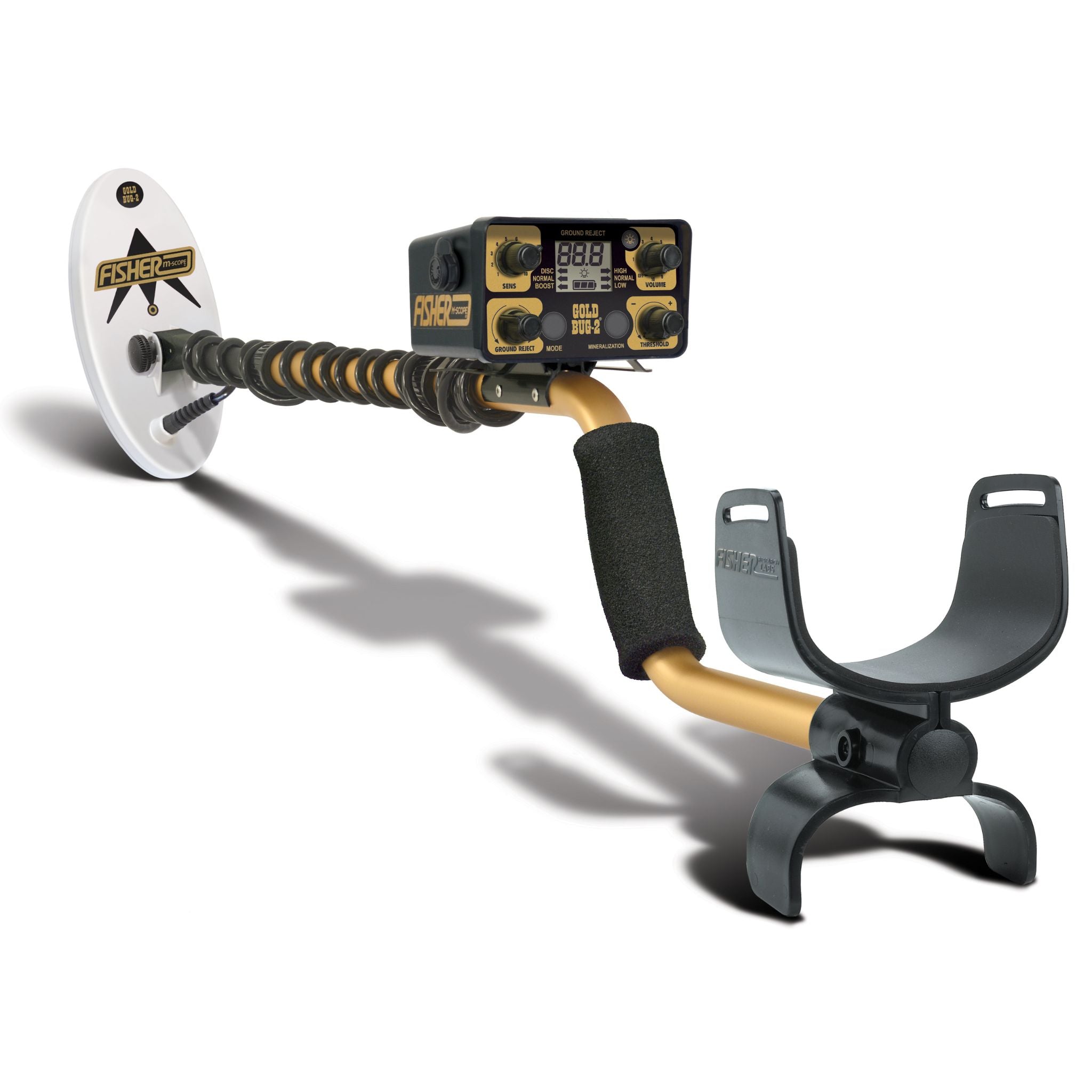 Fisher Gold Bug 2 metal detector fitted with the 10 in elliptical search coil