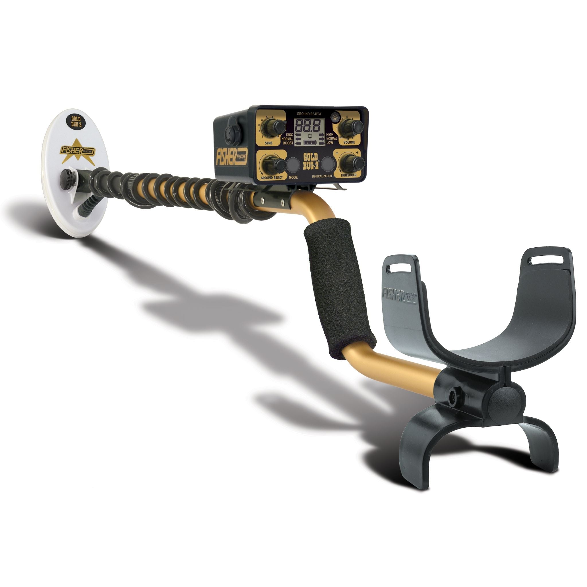 Fisher Gold Bug 2 metal detector fitted with the small elliptical search coil