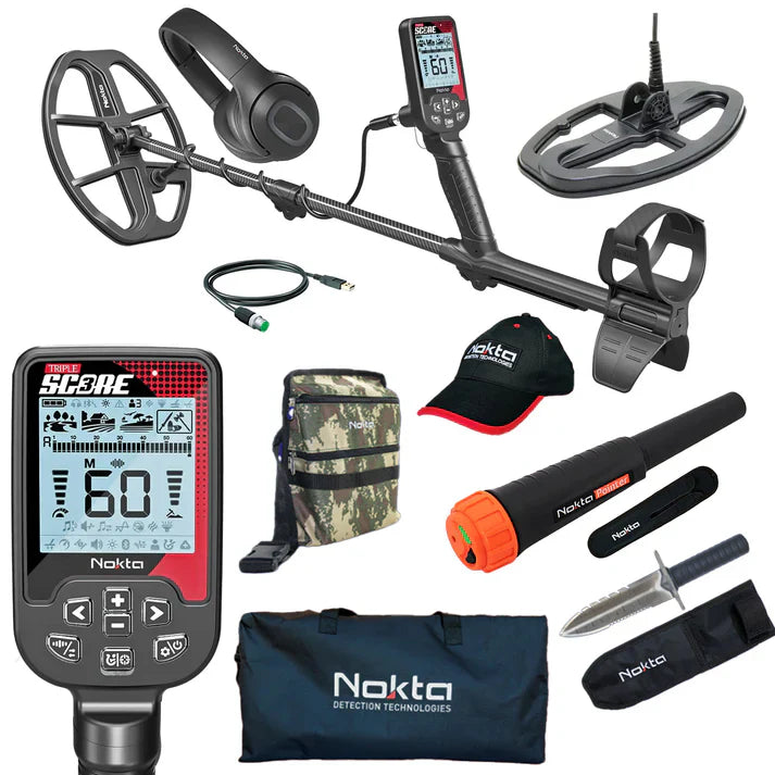 Nokta Score 3 (Triple Score) Waterproof, Multi-Frequency Metal Detector Seasoned Hunter Pack With Free Accessories - History Seekers Metal Detectors