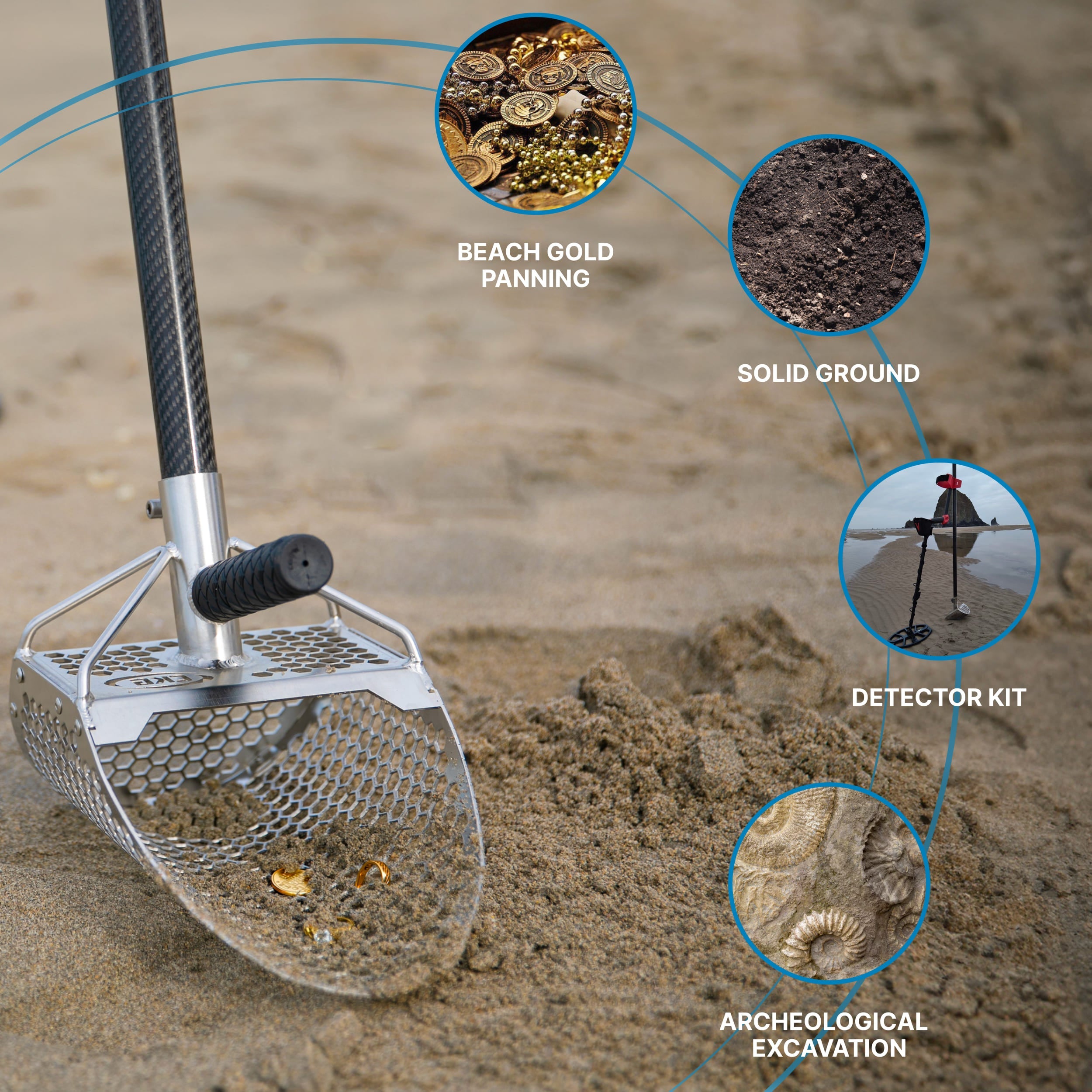 CKG 11x7 sand scoop recovering targets from wet beach sand
