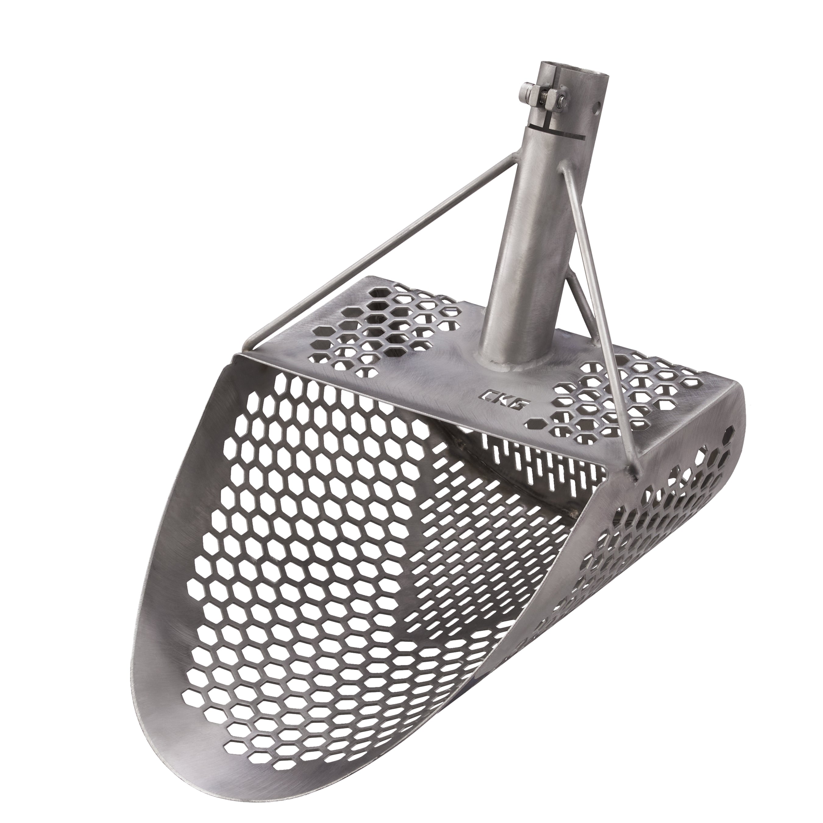 Rear view of the CKG Pro 11x9 sand scoop showing back plate and brace bars