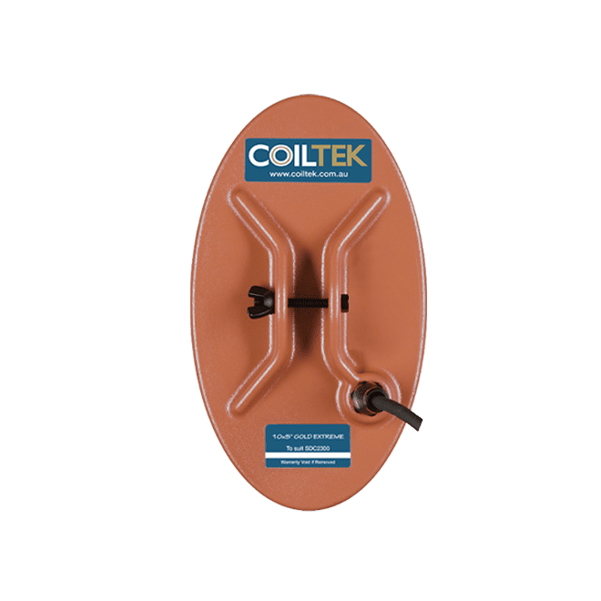 Coiltek 10x5 inch Gold Extreme elliptical mono search coil for the Minelab SDC 2300, rust-colored coil