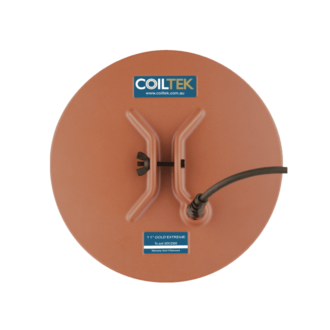 Coiltek 11 inch Gold Extreme round mono search coil for the Minelab SDC 2300, rust-colored coil