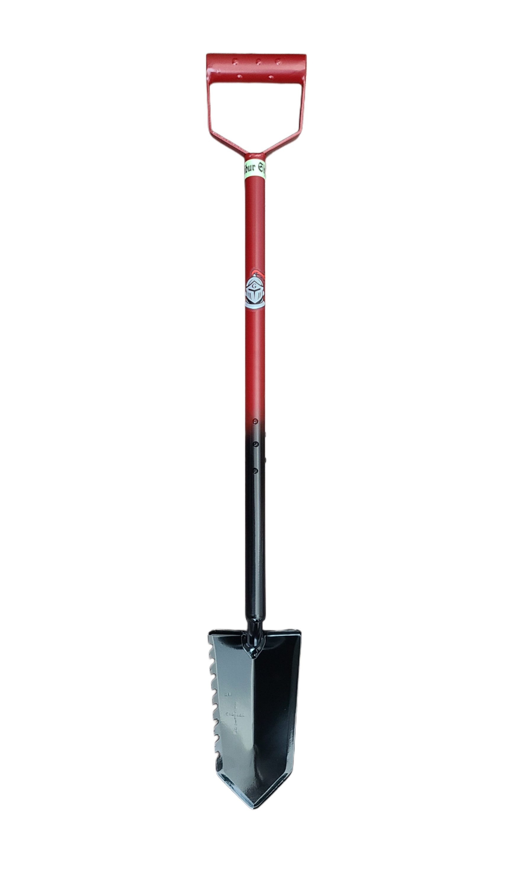Excalibur Galahad D-Handle 31 in / 78.7 cm metal detecting shovel, single serrated edge cut opposite the Lancelot, other edge smooth