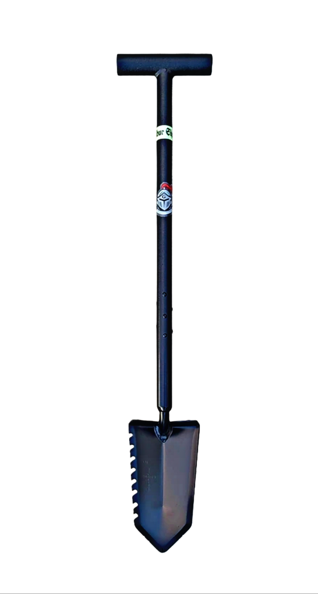 Excalibur Galahad T-Handle 31 in / 78.7 cm metal detecting shovel, single serrated edge cut opposite the Lancelot, other edge smooth