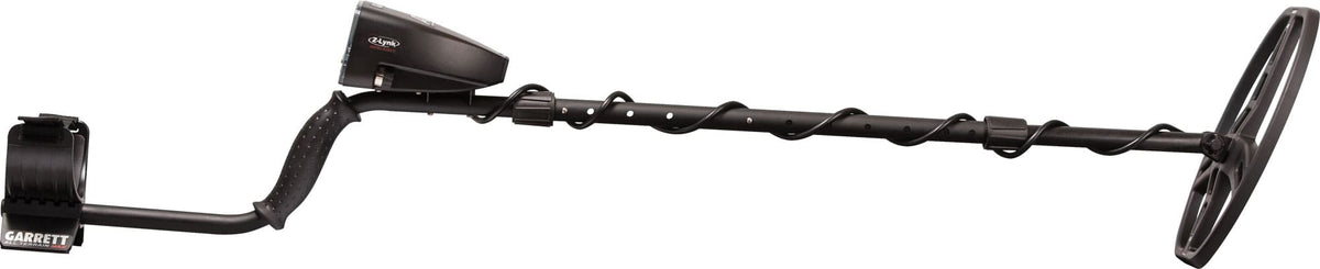 Garrett AT Max metal detector side profile with 8.5 x 11 in (21.6 x 28 cm) DD PROformance search coil and armrest