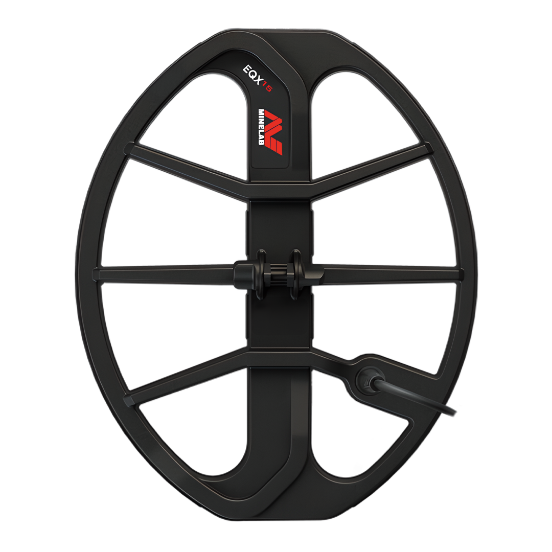 Minelab EQX 15 15 x 12 inch / 380 x 305 mm elliptical Double-D search coil for the Equinox and X-Terra, black coil with fitted skid plate