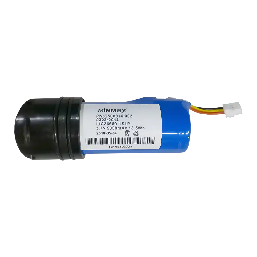 Genuine Minelab Equinox 600 and 800 lithium ion battery 3011-0405, blue cylindrical cell labeled 3.7V 5000mAh 18.5Wh with JST connector