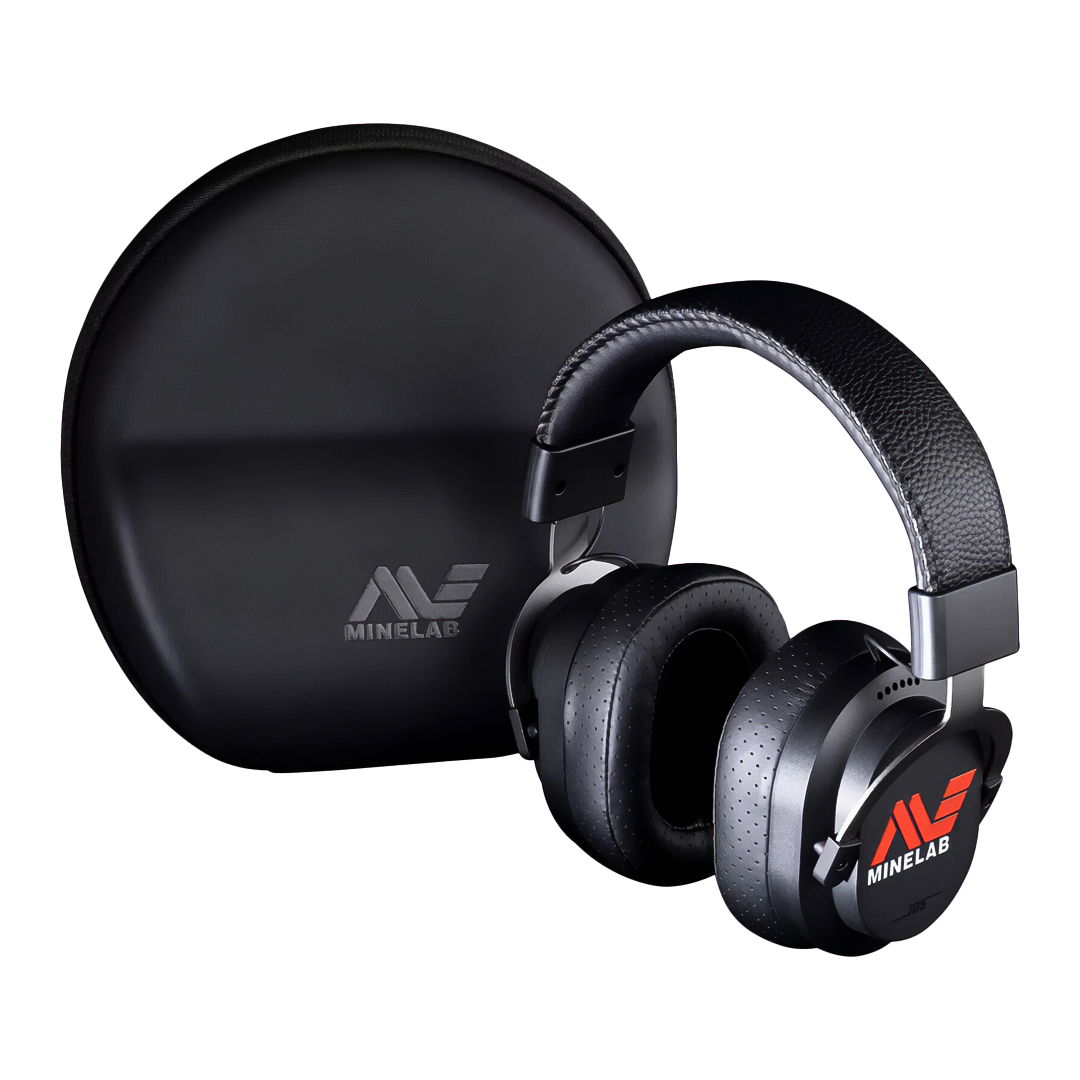Minelab ML105 over-ear wireless low latency headphones with round zip carry case