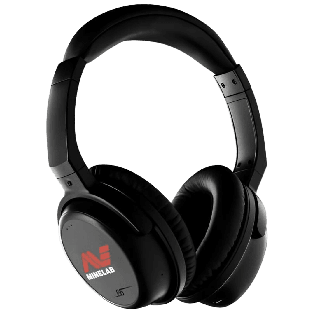 Minelab ML85 wireless low latency headphones, black folding design with red Minelab logo