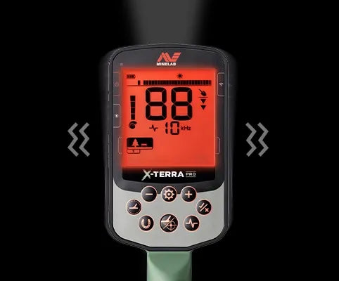 Minelab X-Terra Pro control pod with built-in flashlight beam and handle vibration