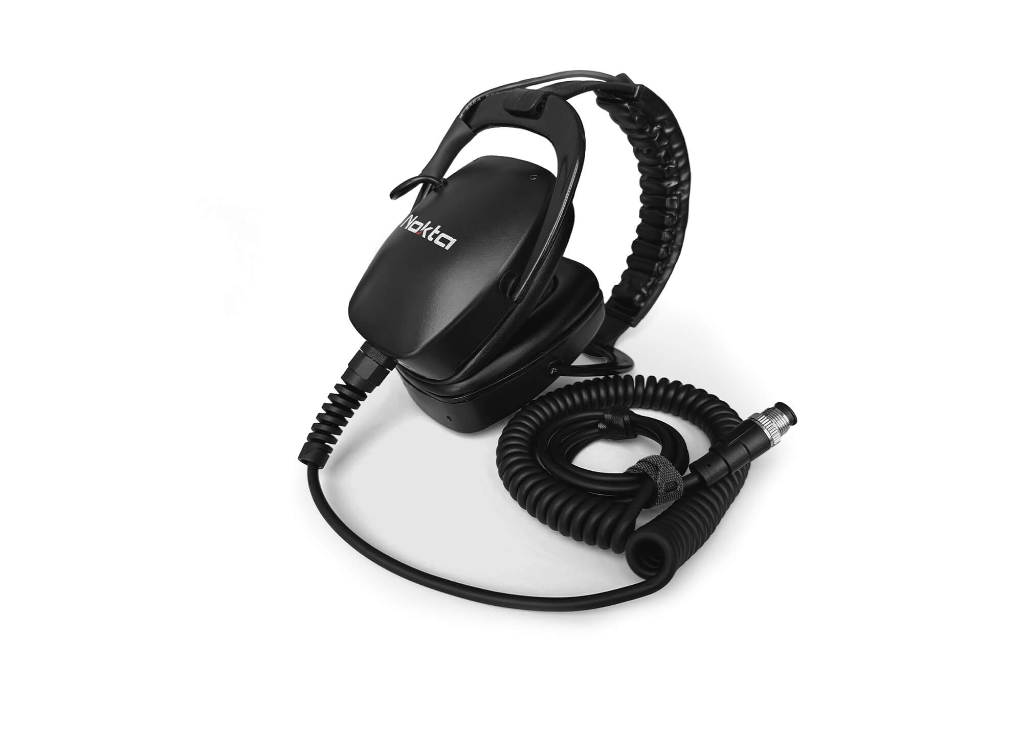 Nokta waterproof over-ear metal detector headphones with coiled cable and threaded screw-down connector