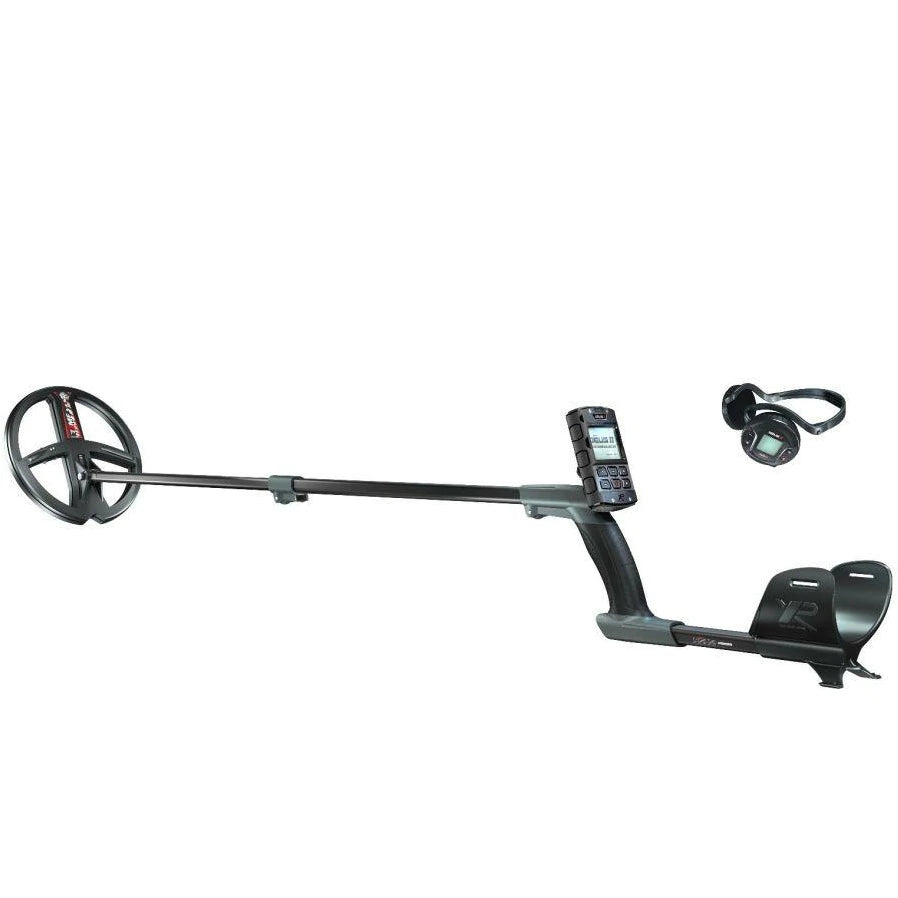 XP DEUS II metal detector fully assembled with round FMF search coil, remote control, and WS6 ST headphones