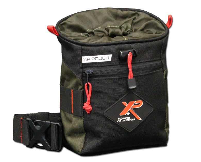 Genuine XP finds pouch with drawstring top, front zip pocket, belt and pinpointer holster