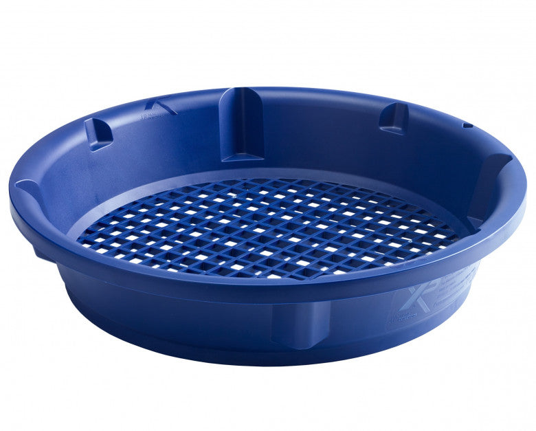 XP Gold Classifier #10, a 37 cm (15 in) blue 10 mm mesh sieve that stacks over the gold pan