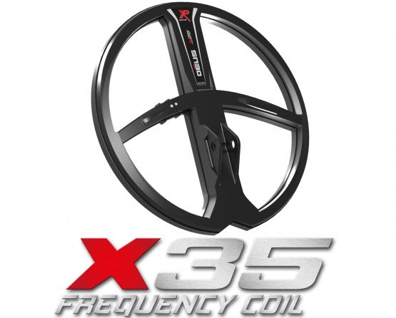 XP X35 11 inch coil above the X35 Frequency Coil wordmark, official XP graphic
