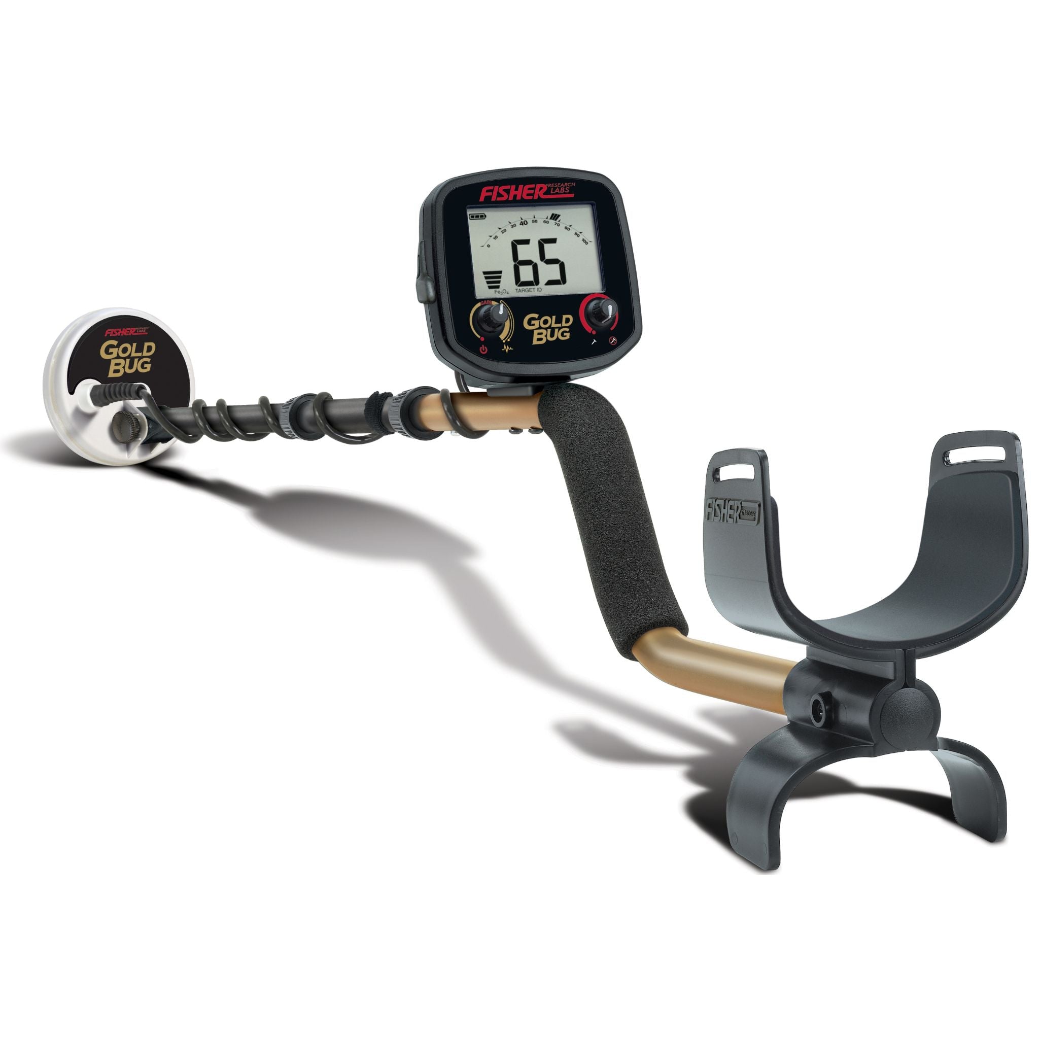 Fisher Gold Bug Tracker metal detector with 5 in search coil, gold shaft and armrest