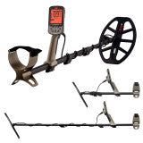 Minelab X-Terra Elite detector shown with the V12X coil, alongside smaller thumbnail views of the V8X coil attachment