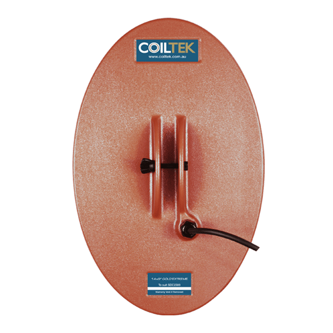 Coiltek 14x9 inch Gold Extreme elliptical mono search coil for the Minelab SDC 2300, rust-colored coil