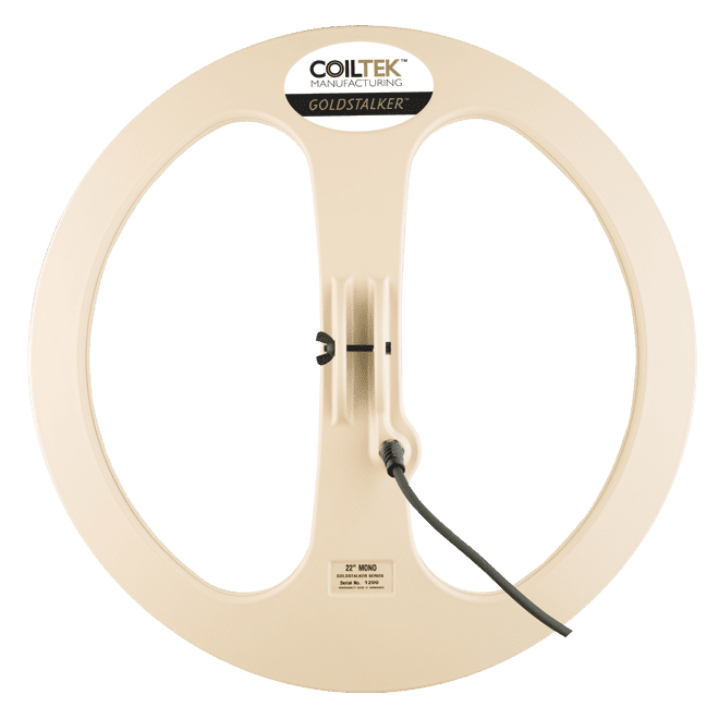 Coiltek 22 inch Goldstalker round mono open-web search coil for Minelab SD, GP and classic GPX, cream-colored coil