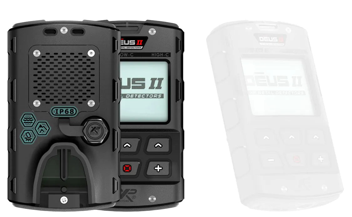 XP DEUS II remote control IP68 waterproof rating diagram, waterproof to 20m / 66ft