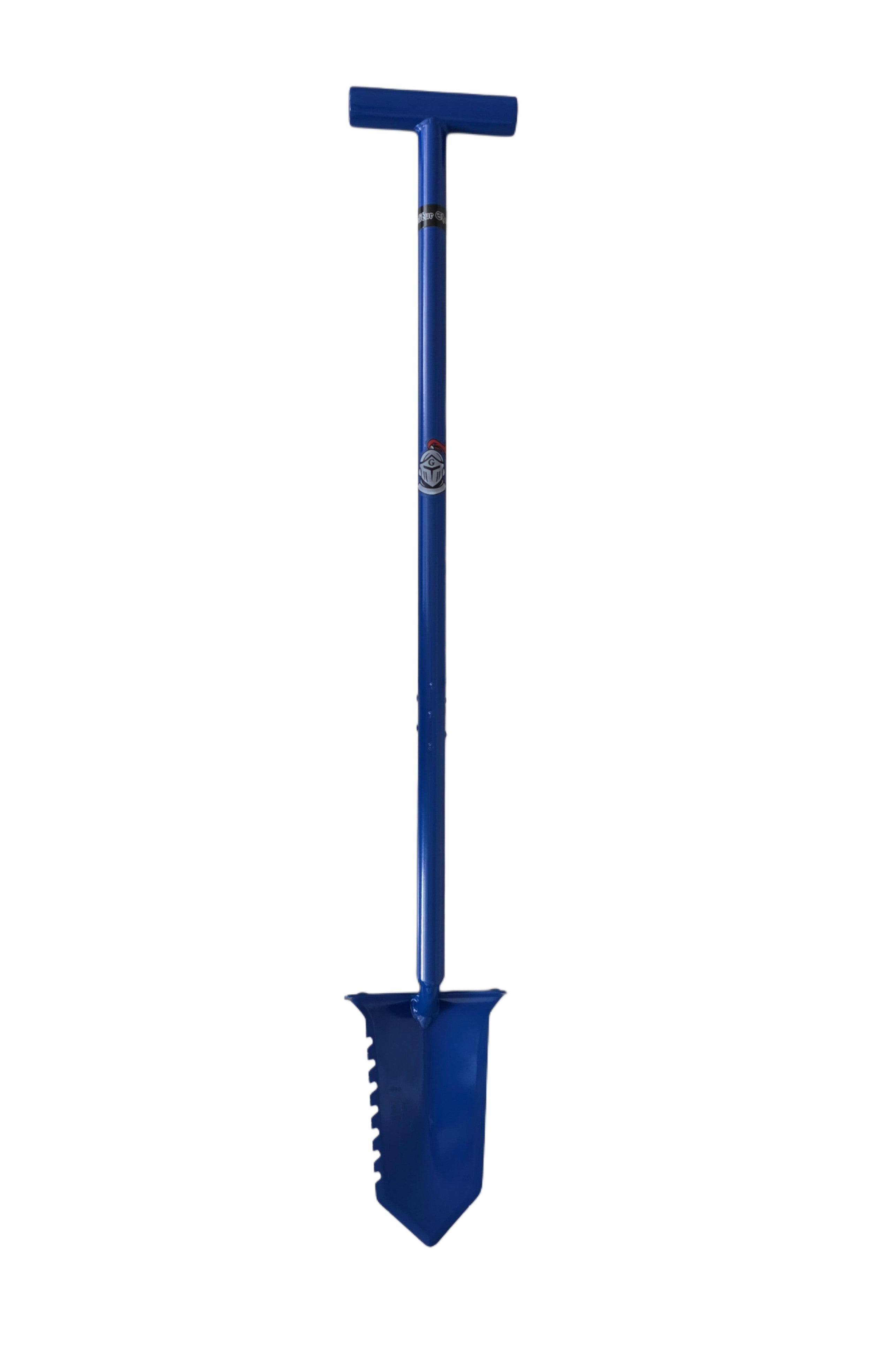 Excalibur Galahad T-Handle 40 in / 101.6 cm metal detecting shovel, single serrated edge cut opposite the Lancelot, other edge smooth