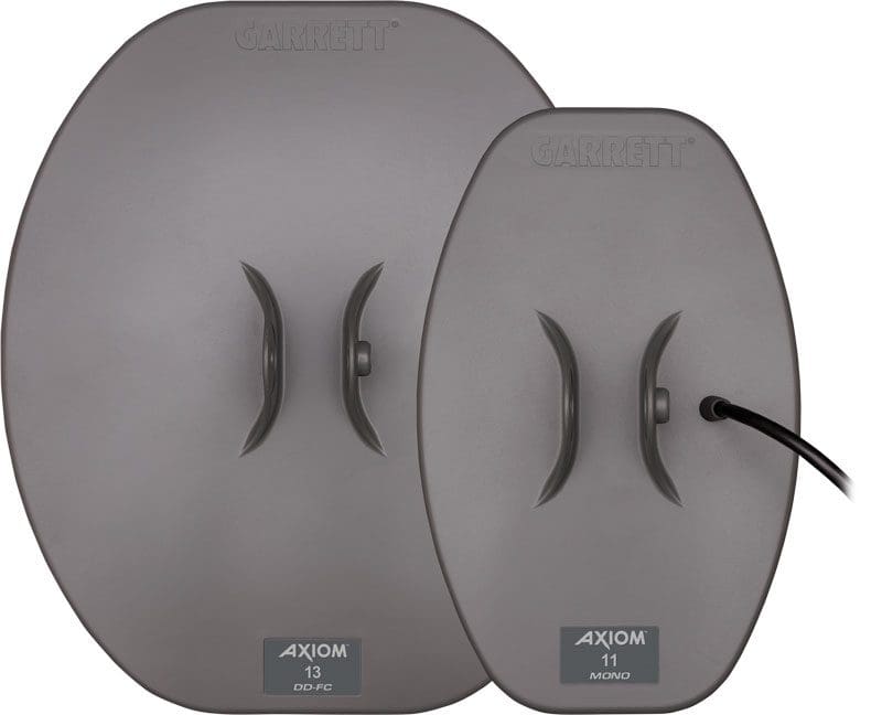 Garrett Axiom 13x11 in DD-FC and 11x7 in mono search coils included in the Standard Package
