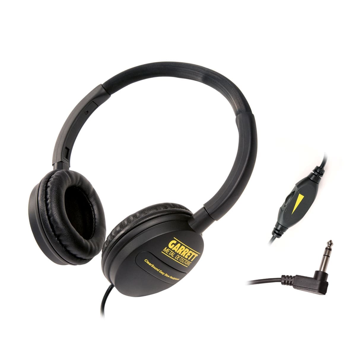 Garrett ClearSound Easy Stow on-ear headphones with in-line volume control and 1/4 inch right angle plug