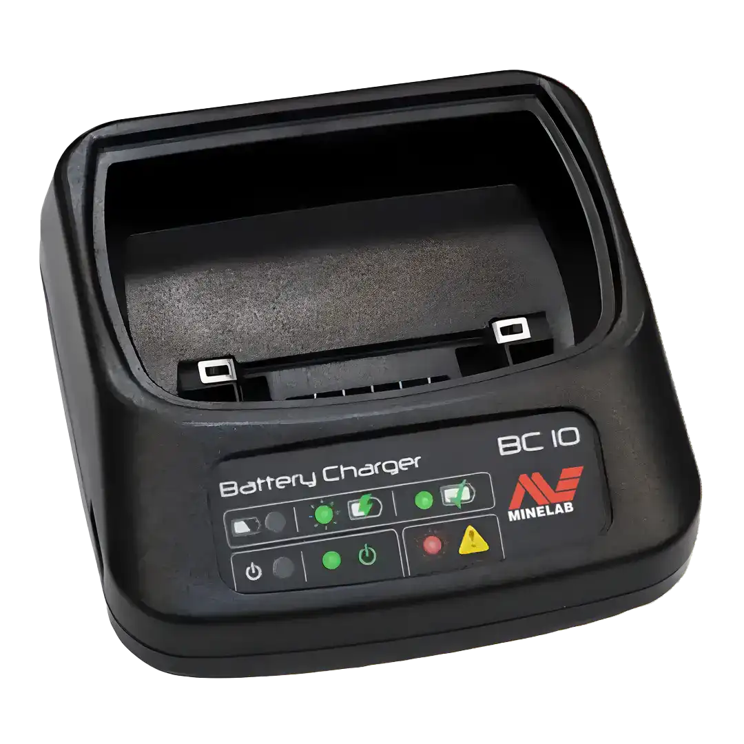 Genuine Minelab BC 10 battery charger base 3011-0128, black cradle with charge status light panel