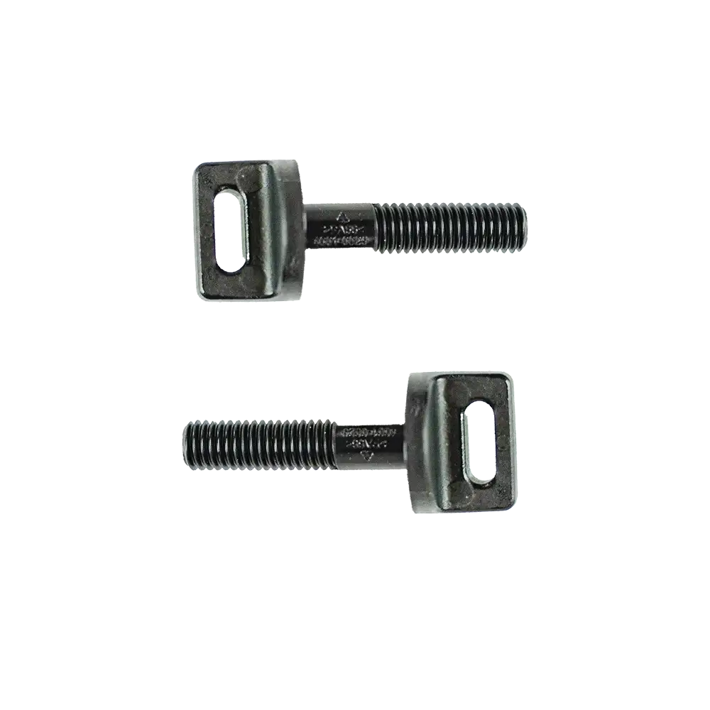 Genuine Minelab coil bolt set 3011-0487, two black tool-free coil bolts with tab heads