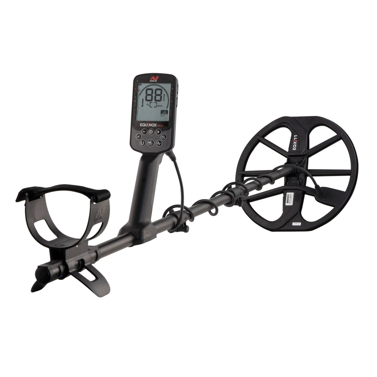 Minelab Equinox 900 metal detector with EQX 11 search coil, studio view