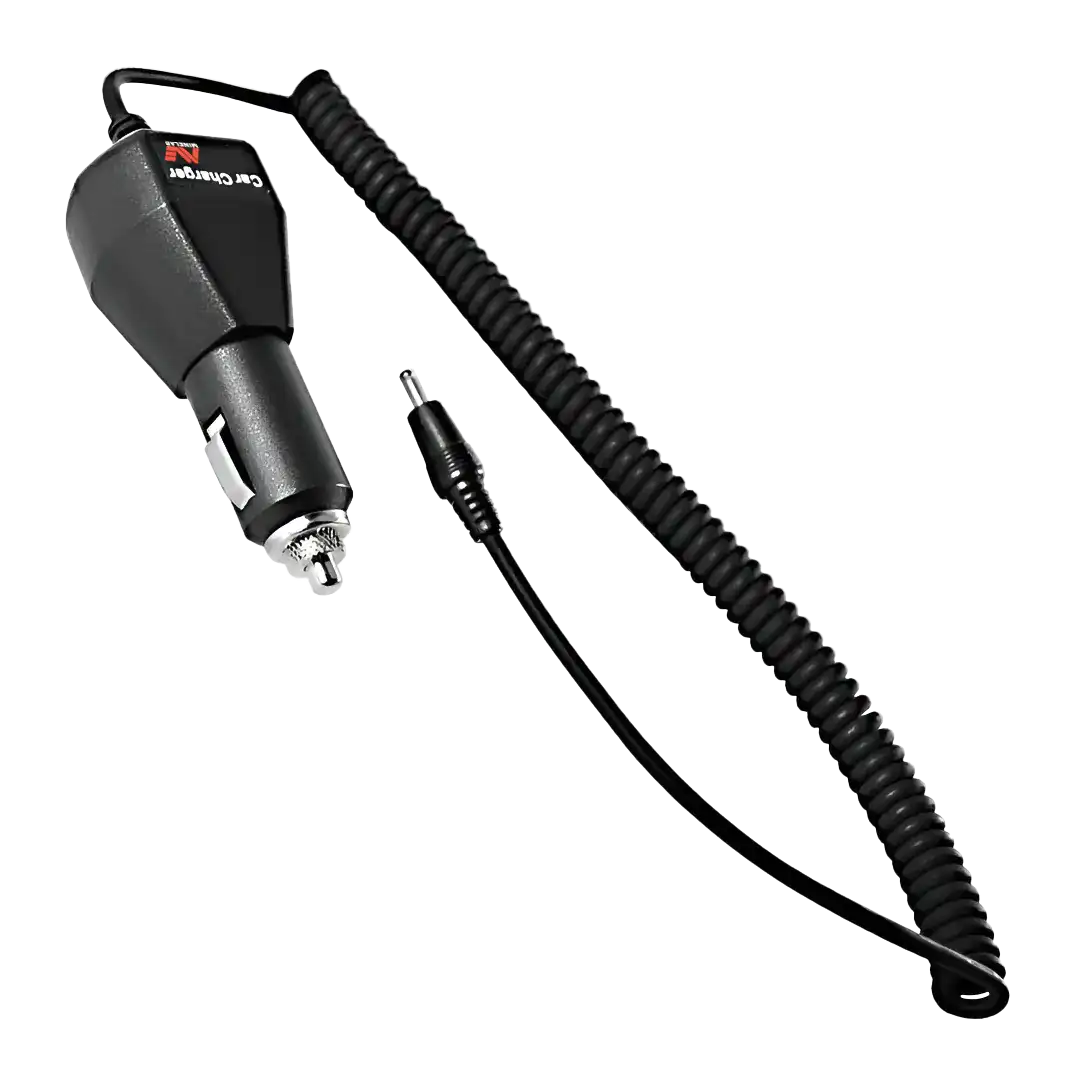 Genuine Minelab Excalibur II car charger 3011-0210, Minelab-branded cigarette lighter plug with coiled lead and barrel connector