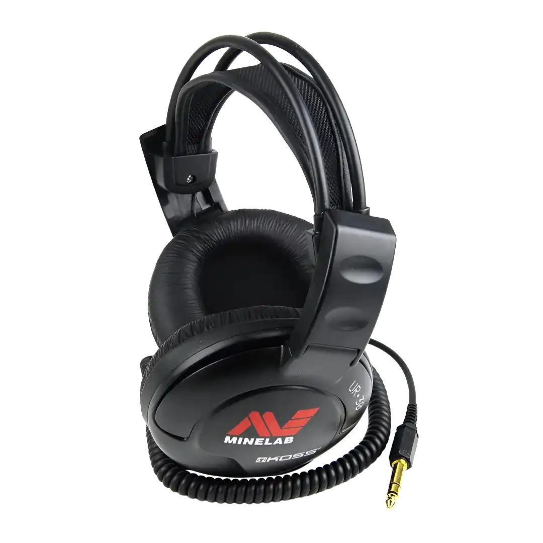 Genuine Minelab Koss UR-30 over-ear wired headphones 3011-0214 with coiled cord and gold 1/4 in jack