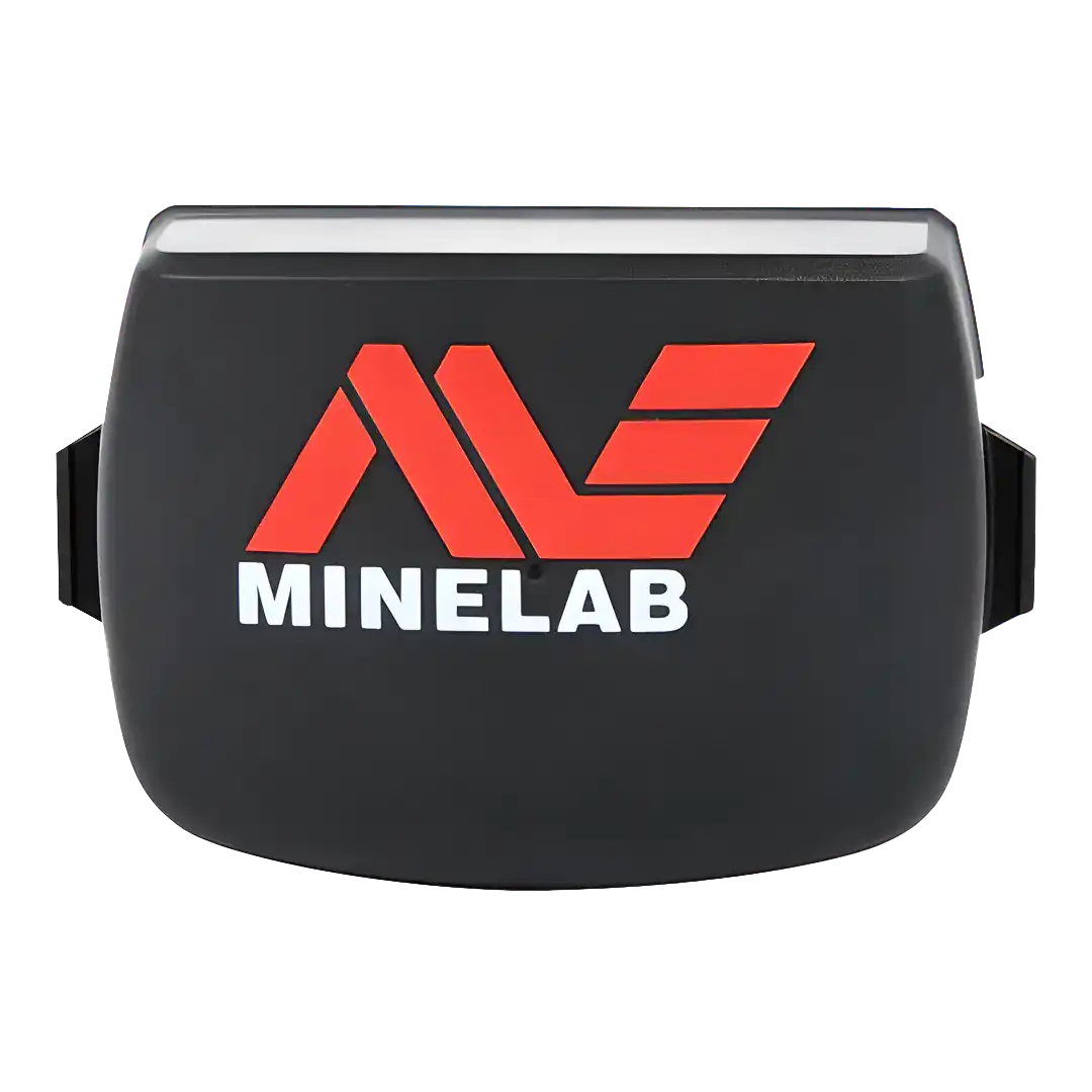 Genuine Minelab CTX 3030 lithium ion battery pack 3011-0299, black curved housing with Minelab logo and side latch clips