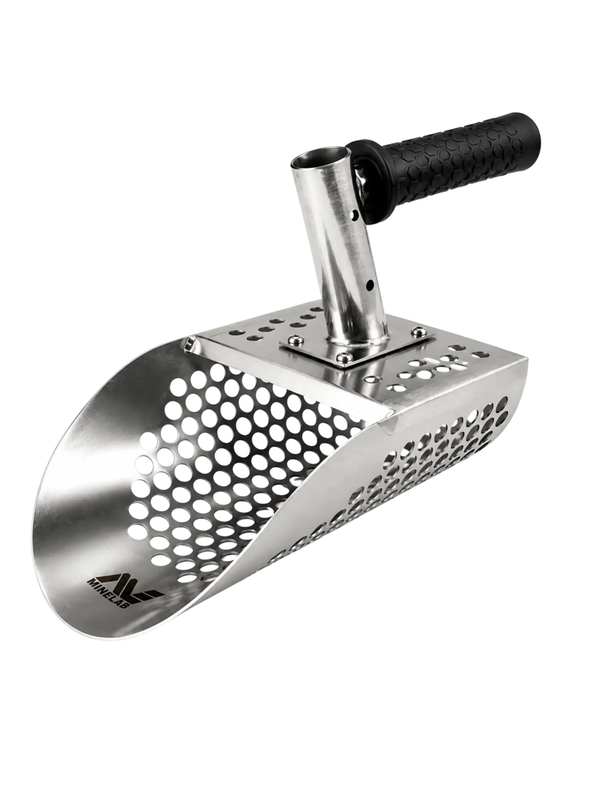 Minelab stainless steel sand scoop 3011-0546 with rubber grip handle, included in the X-Terra Pro Beach Bundle
