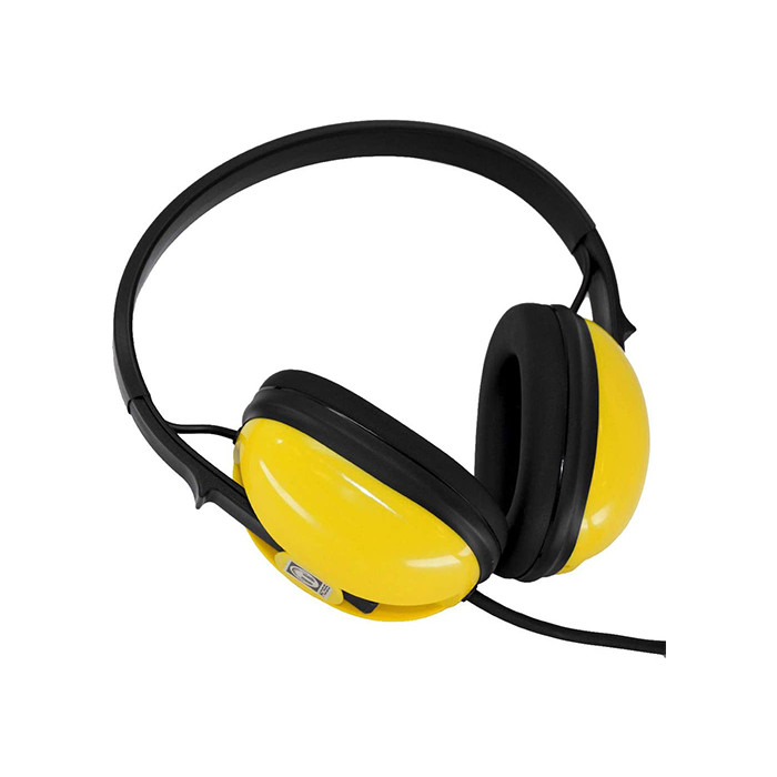 Minelab waterproof metal detector headphones, yellow over-ear cups with wired 3.5 mm cable