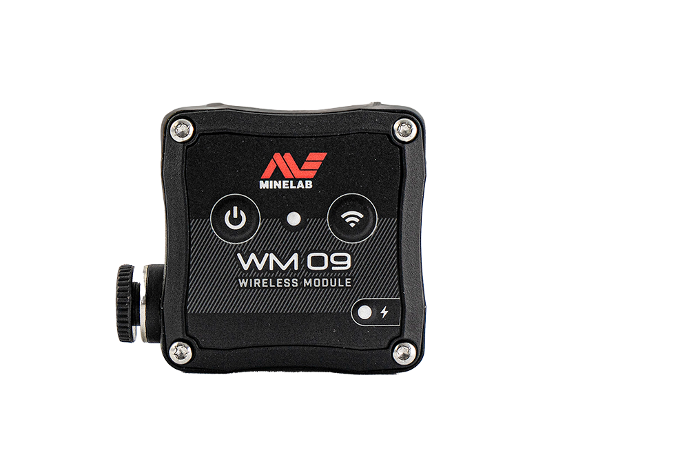 Minelab WM09 wireless audio module for Manticore, Equinox 700/900 and X-Terra, front view