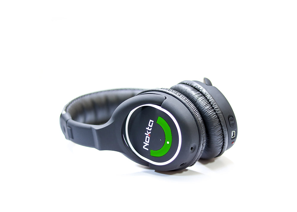 Nokta 2.4GHz Wireless Headphones Green Edition over-ear cups with green accent ring and USB charging port