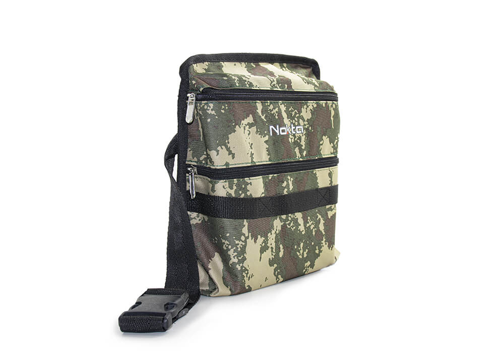 Genuine Nokta camo finds pouch 17000359 with two zip pockets, webbing strap and belt buckle