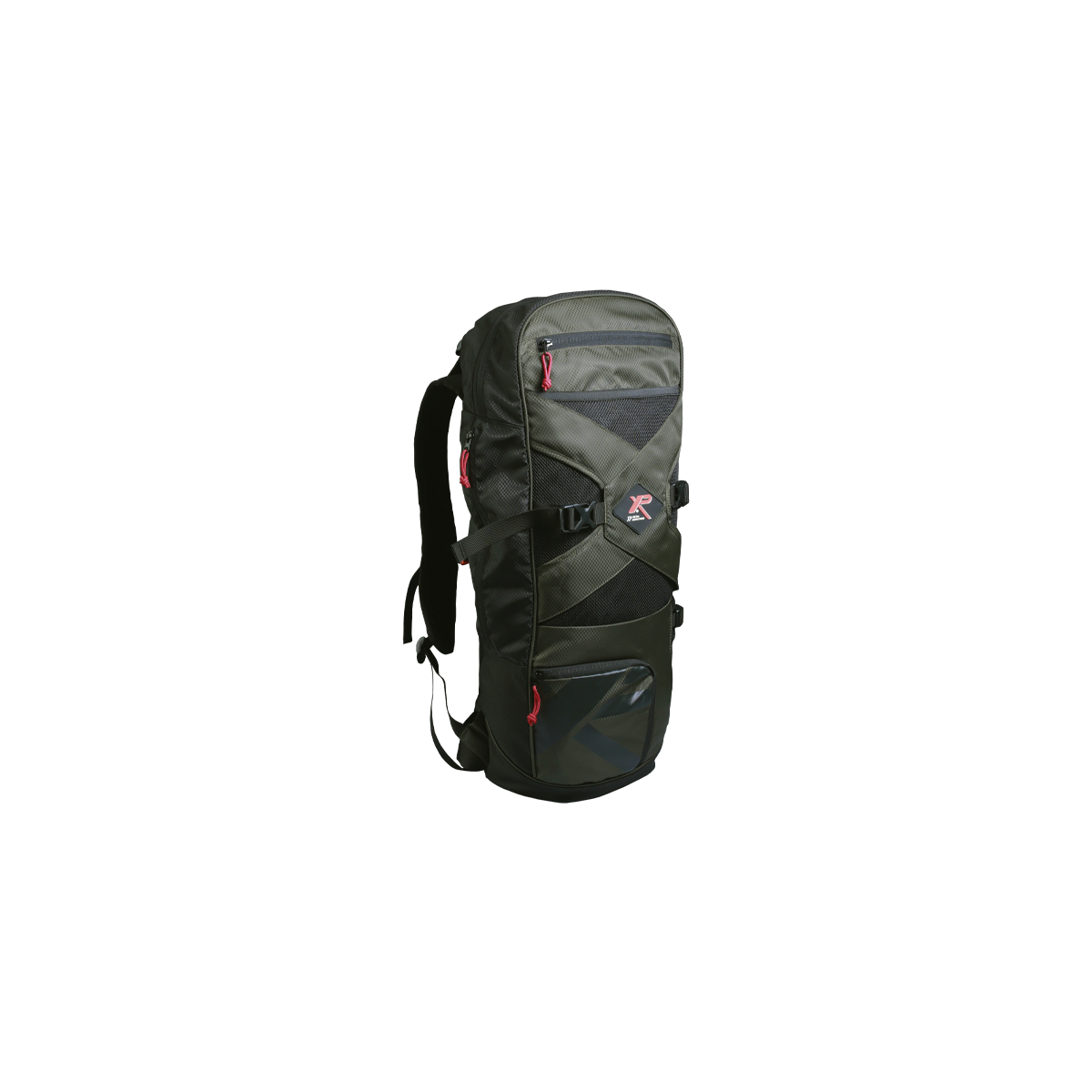 XP Backpack 240 metal detector backpack, front view, green and black