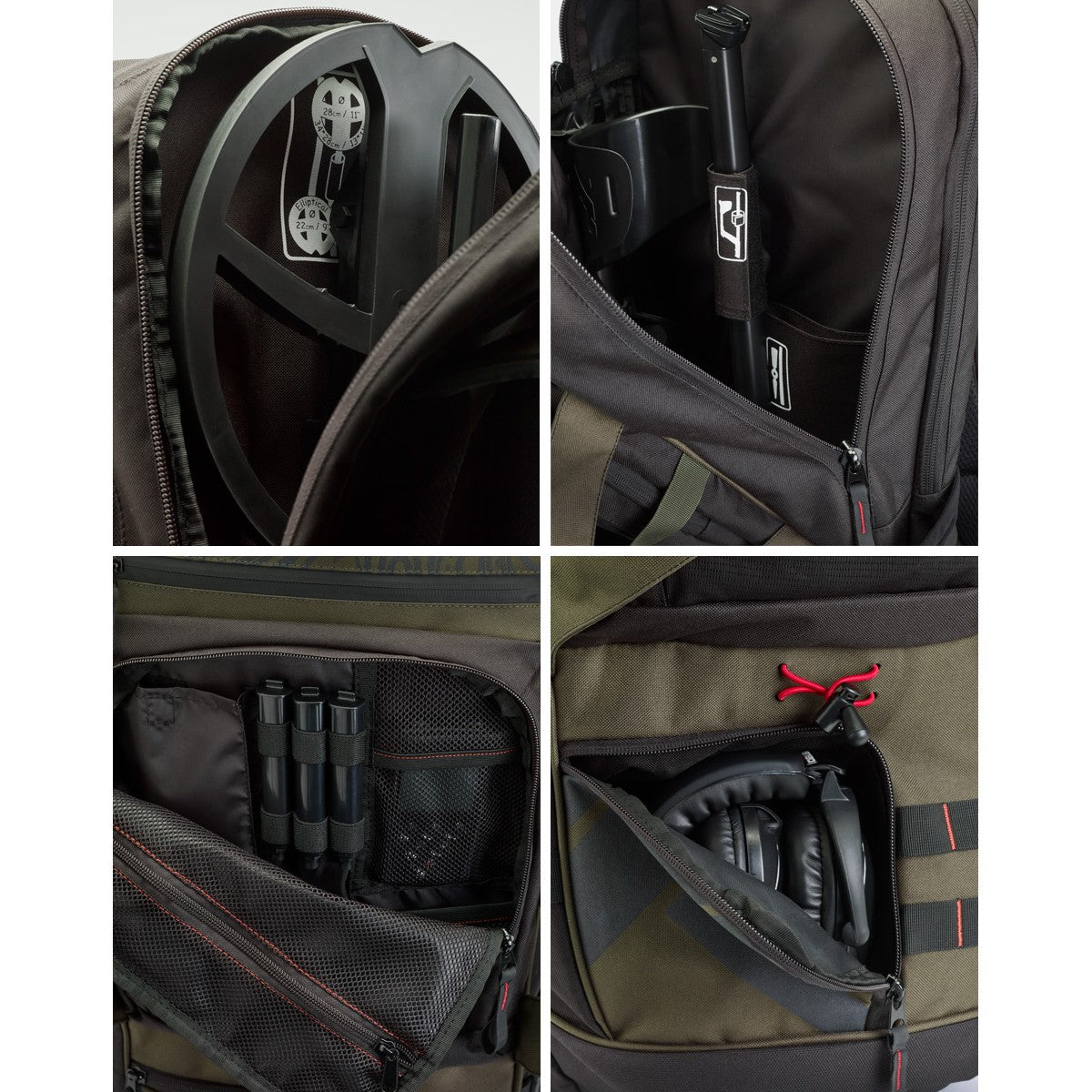 XP Backpack 280 storage detail: search coil compartment, shaft sleeve and headphone pocket