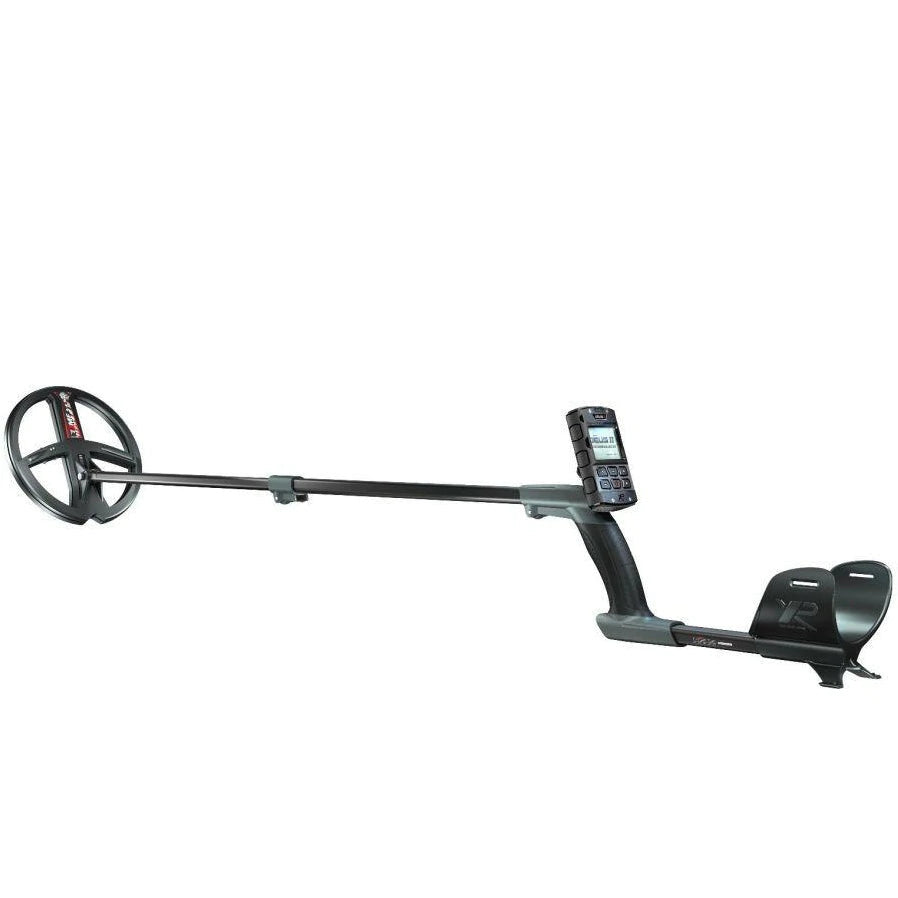 XP DEUS II metal detector assembled with 11 in FMF search coil and remote control, studio view