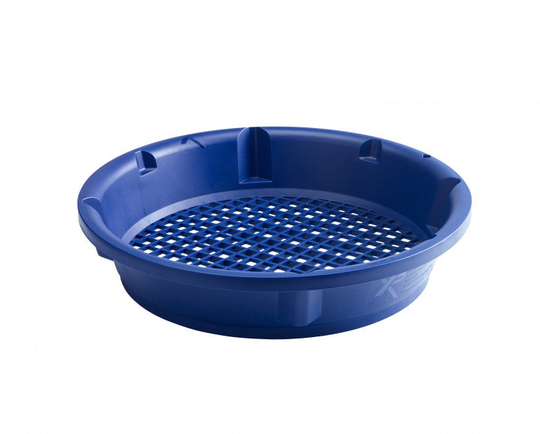 XP Gold Classifier #10, a 37 cm (15 in) blue 10 mm mesh sieve with stacking lugs around the rim
