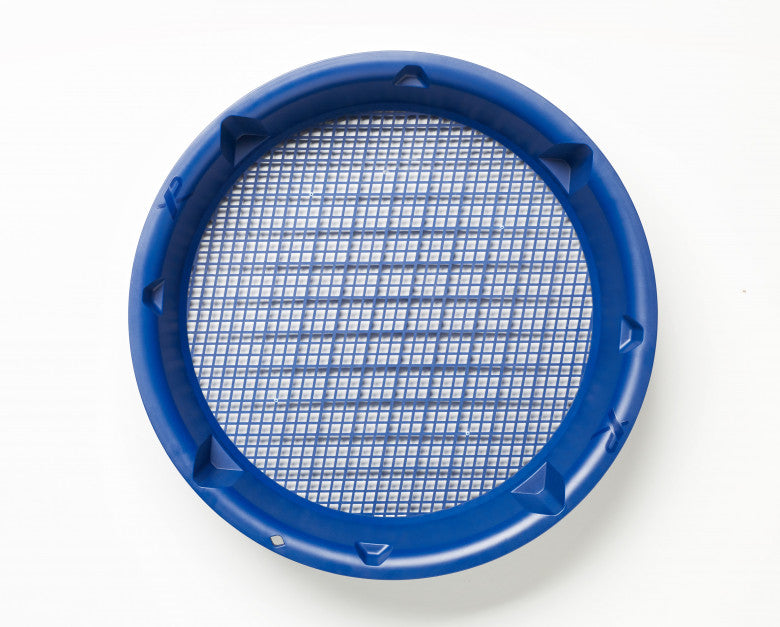 Top down view of the XP Gold Classifier #5 showing the fine 5 mm blue mesh across the full 37 cm (15 in) sieving area