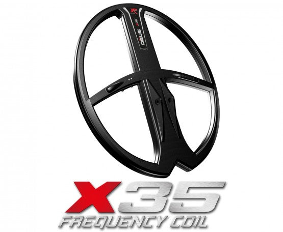 XP X35 13x11 inch coil above the X35 Frequency Coil wordmark, official XP graphic